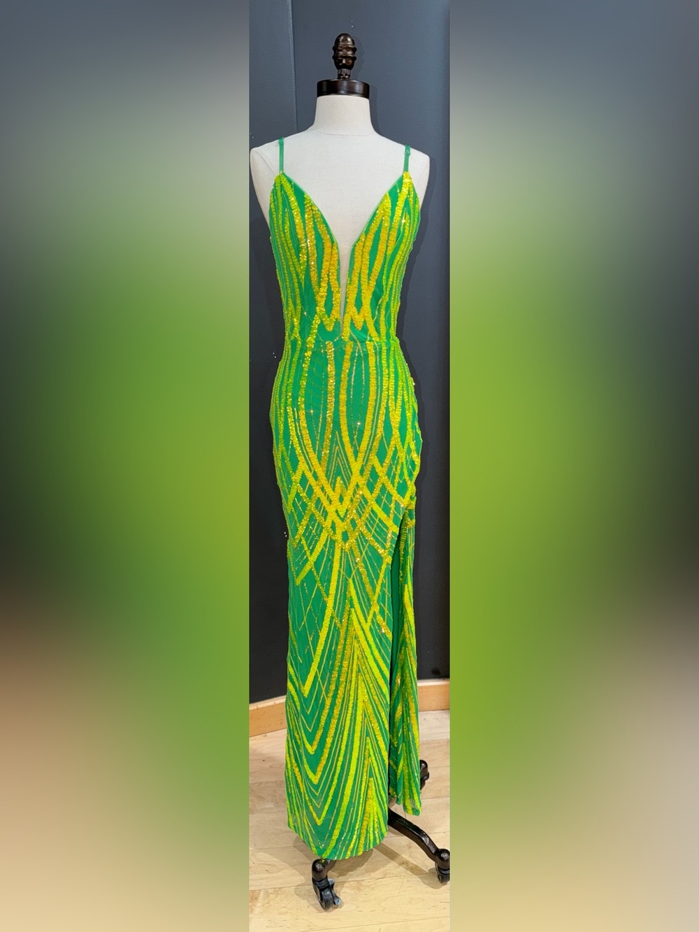 Green and Yellowish/Gold Sequin Dress Gown